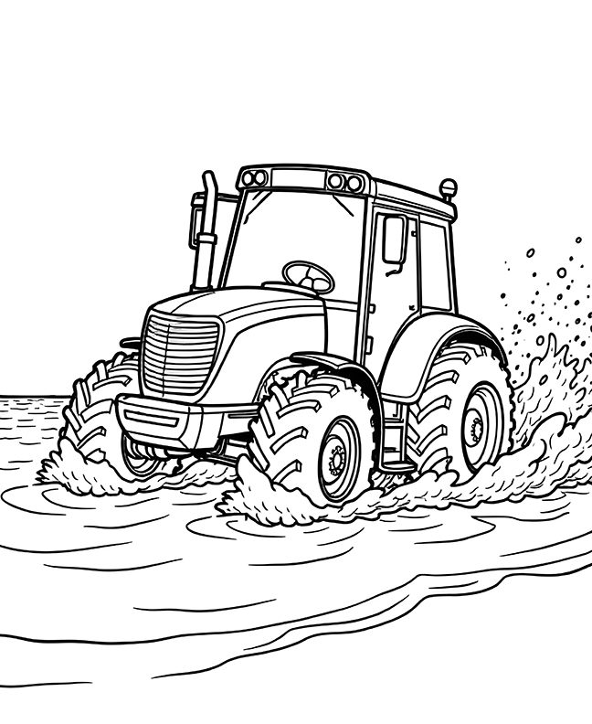 Tractor in water coloring page